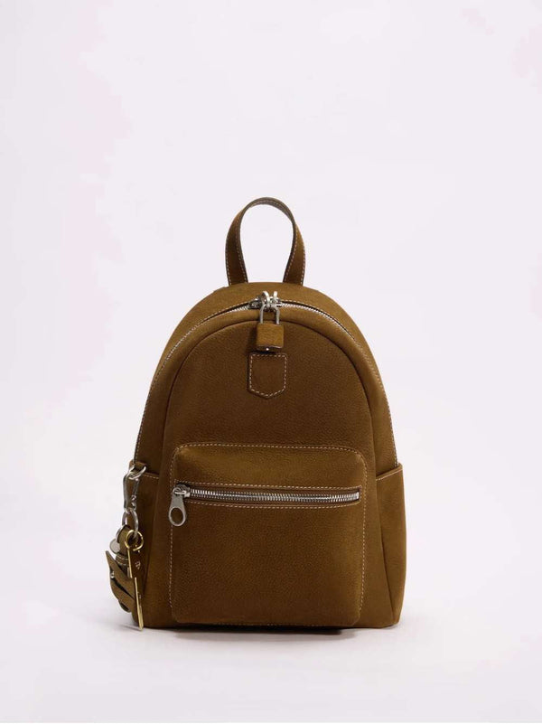 The Crest – Women's Olive Pebbled Suede Leather Mini Backpack | Compact Leather Rucksack