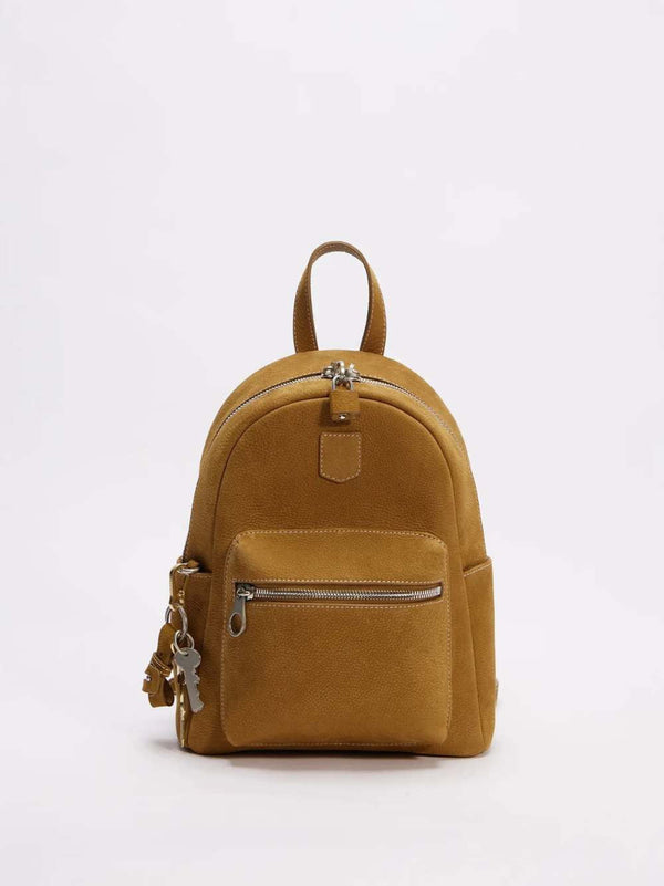 The Crest – Women's Tan Pebbled Suede Leather Mini Backpack | Compact Leather Rucksack