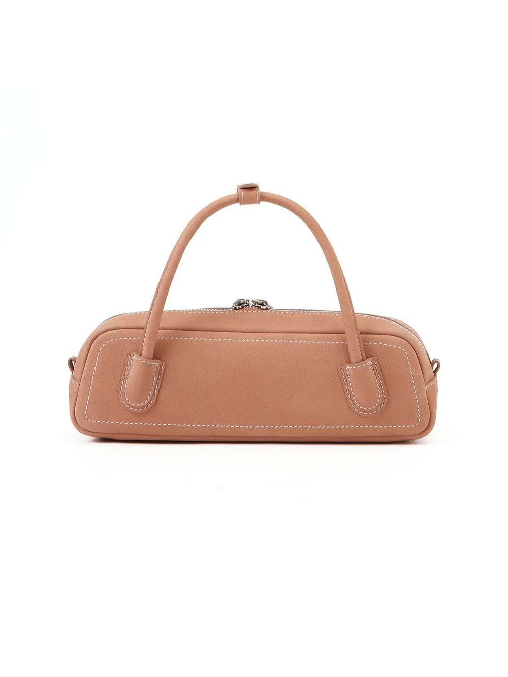 The Fern – Women's Nude Pink Pebbled Nubuck Leather Baguette Bag | Structured Top Handle Crossbody