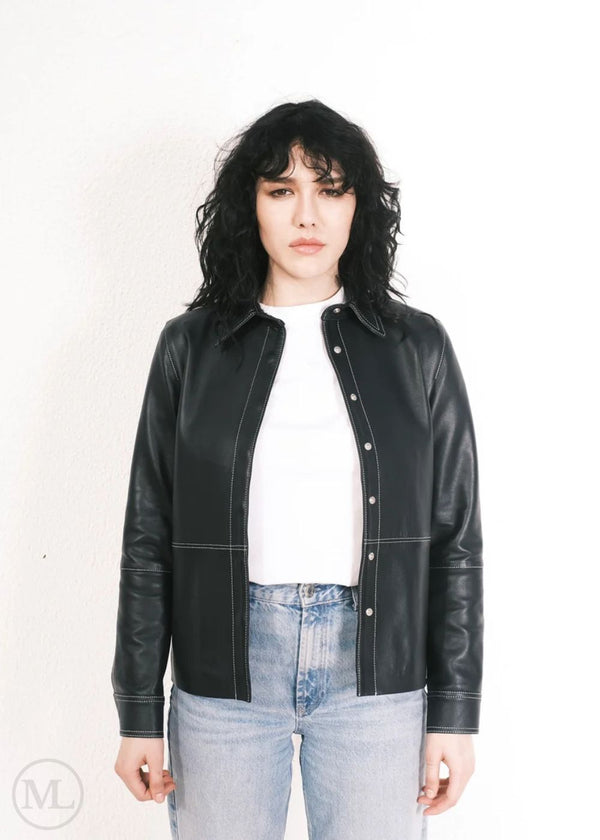 The Naomi – Women's Black Leather Shirt