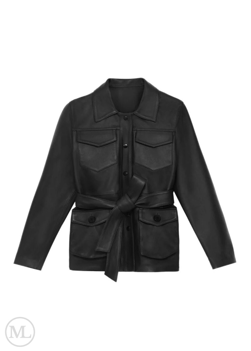 The Vanessa – Women's Black Leather Shirt-Style Coat with Belt