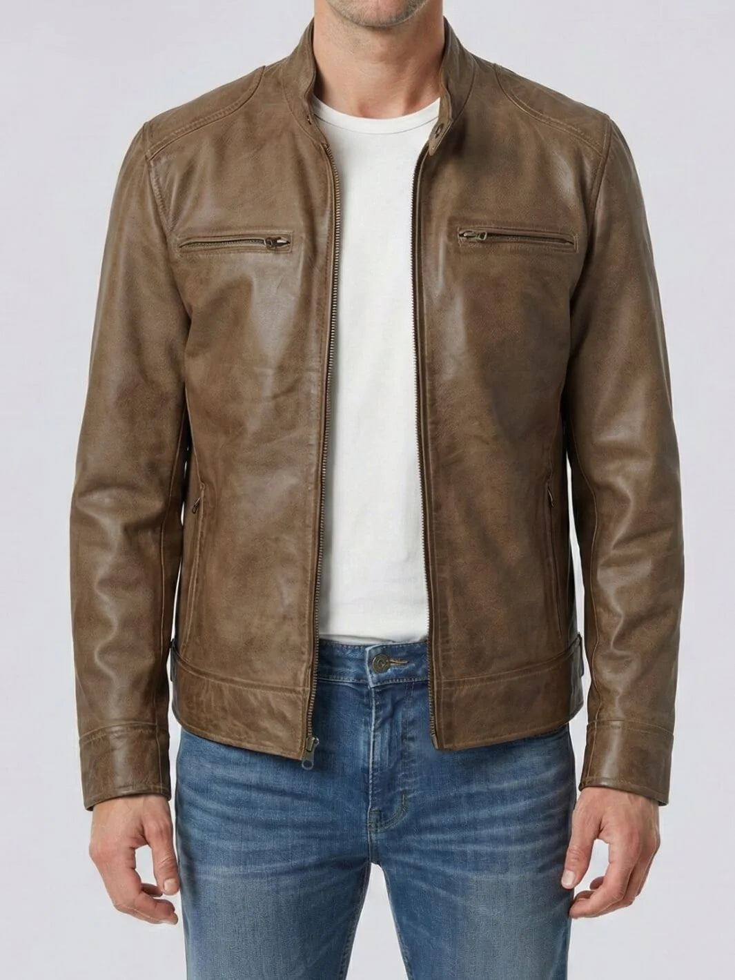 Archer Camel Leather Biker Jacket