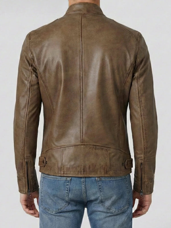 Archer Camel Leather Biker Jacket