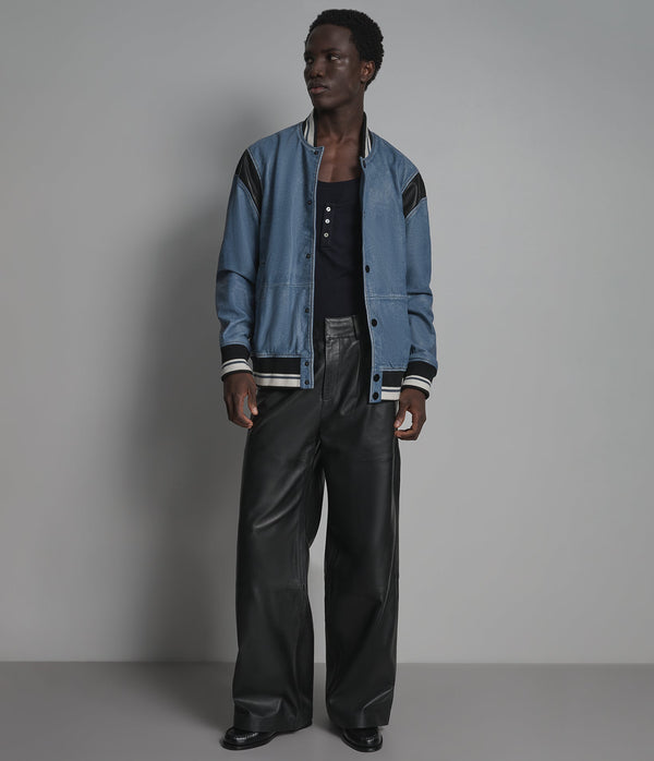 Ashford Blue Leather Varsity Jacket