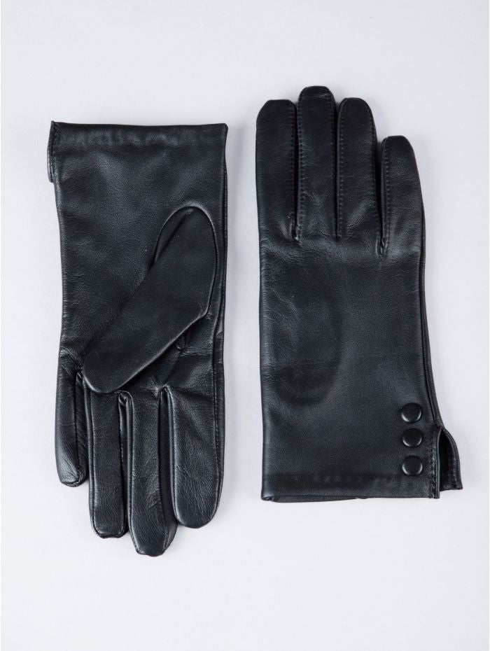 Beatrice black leather gloves, front view — OX & ARMOR