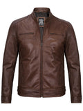 Beckett Cognac Leather Cafe Racer Jacket