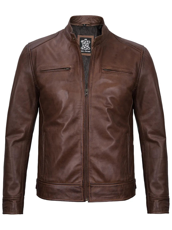 Beckett Cognac Leather Cafe Racer Jacket