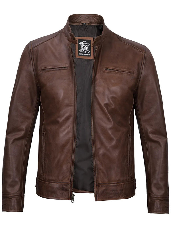 Beckett Cognac Leather Cafe Racer Jacket
