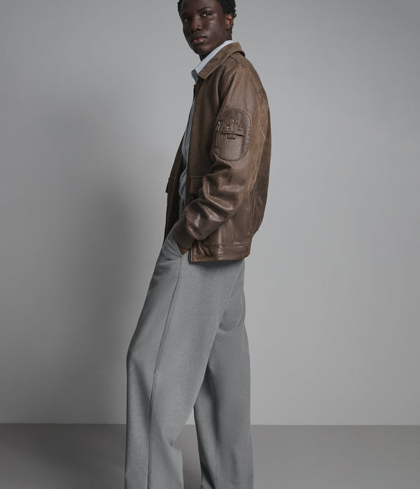 Brooks Brown Vintage Leather Bomber Jacket
