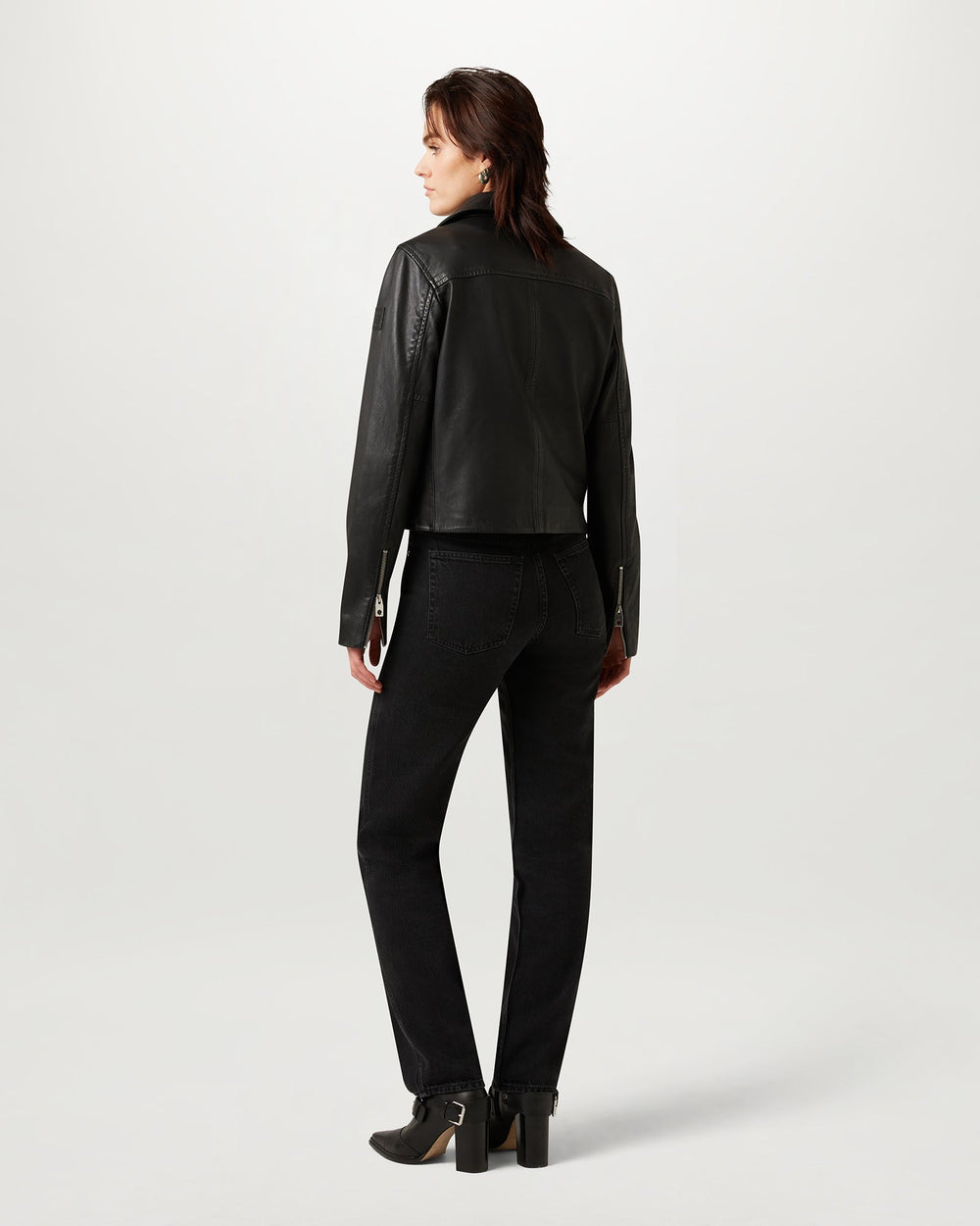 Camille black leather biker jacket, detail view — OX & ARMOR