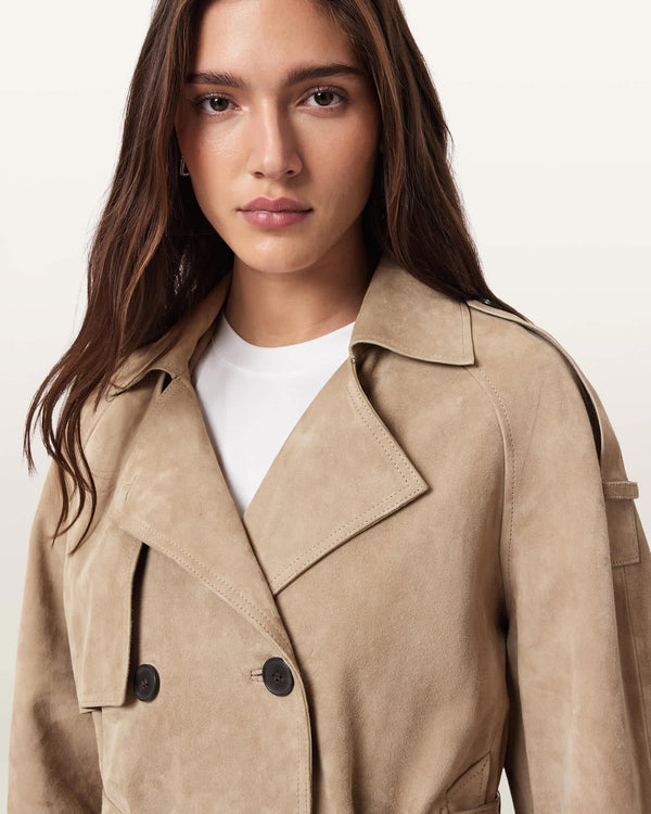 Colette Taupe Cropped Suede Trench Coat