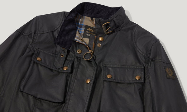 Delphine Navy Waxed Cotton Biker Jacket