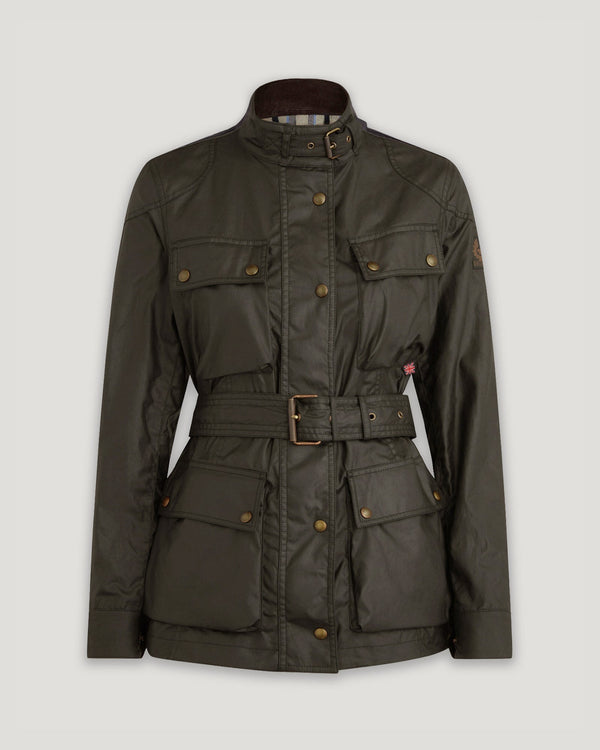 Delphine Olive Waxed Cotton Biker Jacket