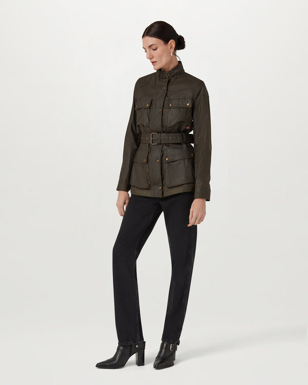Delphine Olive Waxed Cotton Biker Jacket