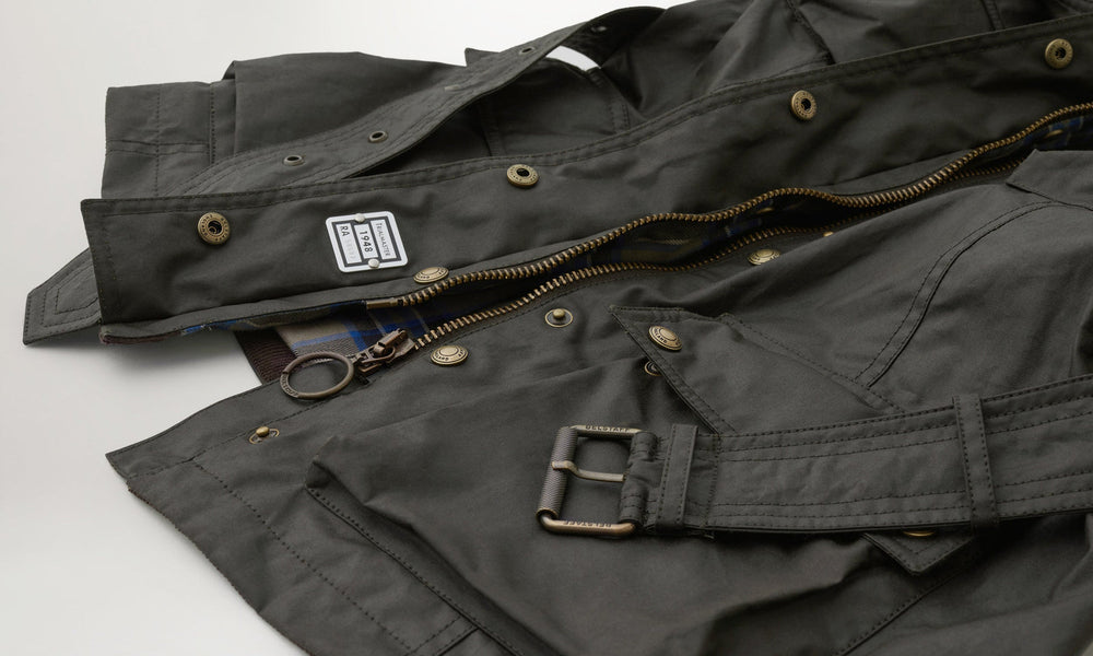 Delphine faded olive waxed cotton biker jacket, detail view — OX & ARMOR