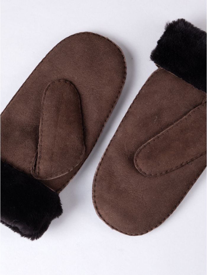Elsie dark brown sheepskin mittens, detail — OX & ARMOR