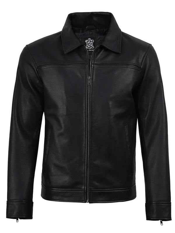Emerson Black Leather Harrington Jacket
