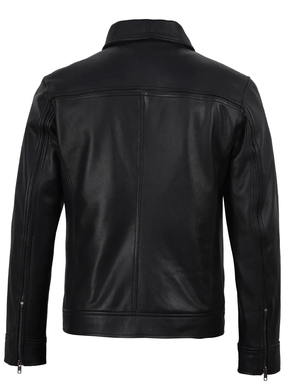 Emerson black leather harrington jacket, side view — OX & ARMOR