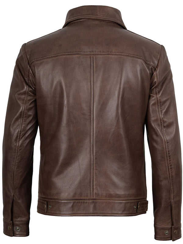 Everett Chocolate Brown Leather Harrington Jacket