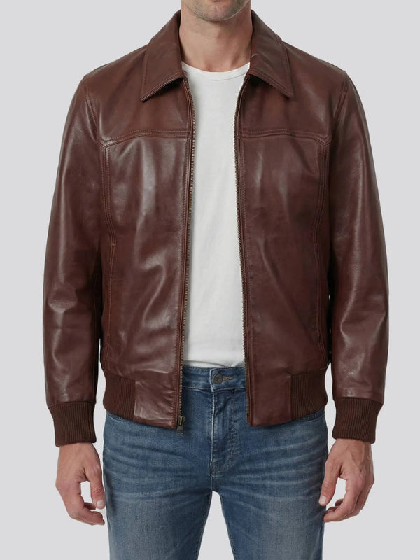 Hayes Brown Leather Bomber Jacket