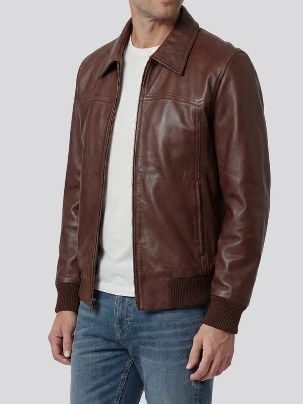 Hayes Brown Leather Bomber Jacket
