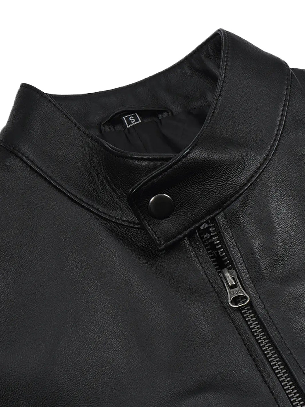 Knox black leather cafe racer jacket, front view — OX & ARMOR