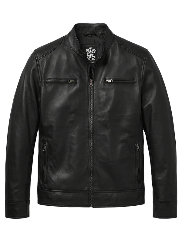 Knox Black Leather Cafe Racer Jacket