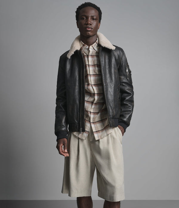 Marlowe Brown Leather Aviator Jacket with Shearling Collar