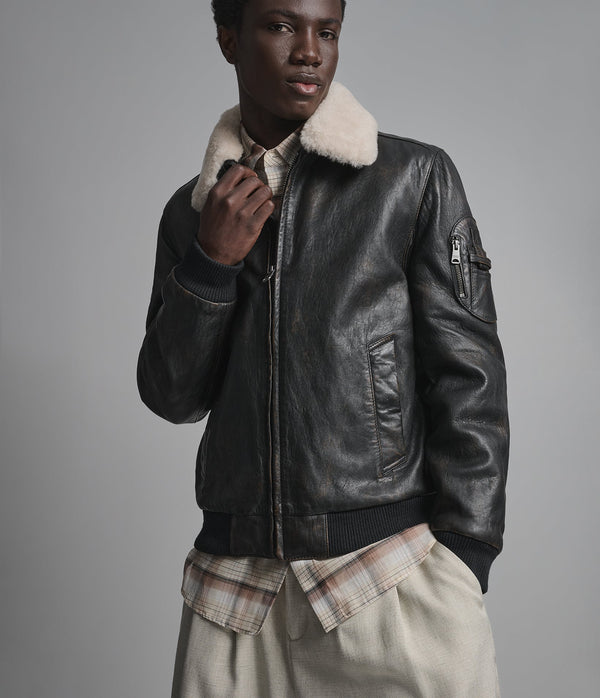 Marlowe Brown Leather Aviator Jacket with Shearling Collar