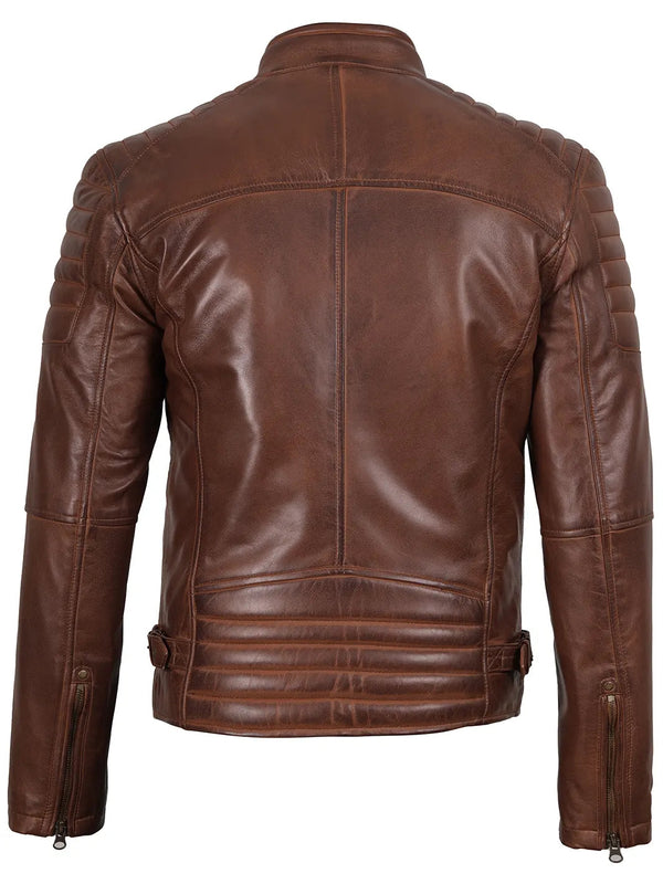 Miles Cognac Leather Cafe Racer Jacket