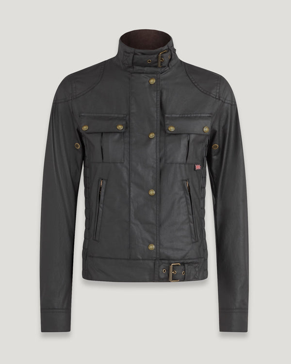 Nadia Black Waxed Cotton Biker Jacket