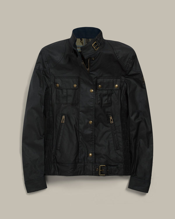 Nadia Navy Waxed Cotton Biker Jacket