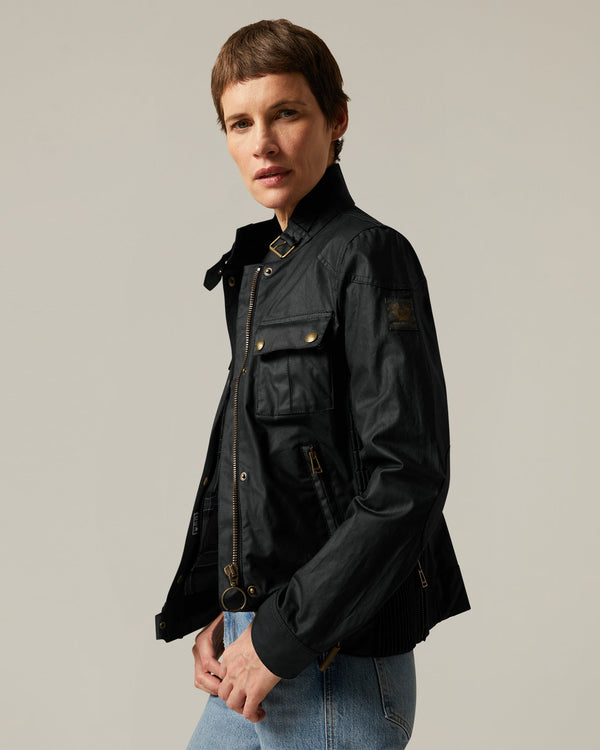 Nadia Navy Waxed Cotton Biker Jacket