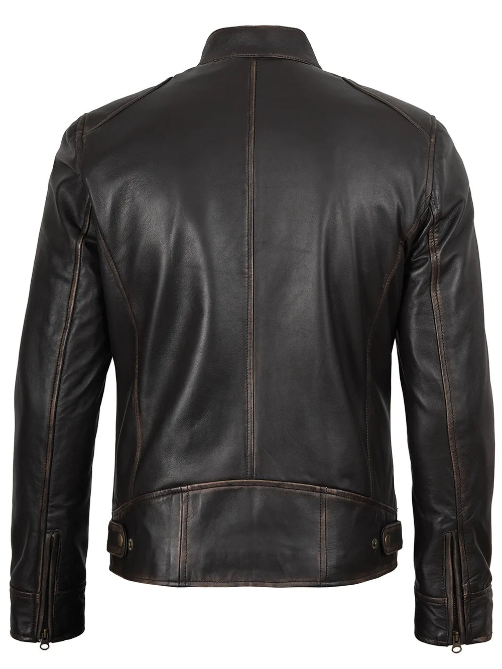 Rhett dark brown leather biker jacket, side view — OX & ARMOR