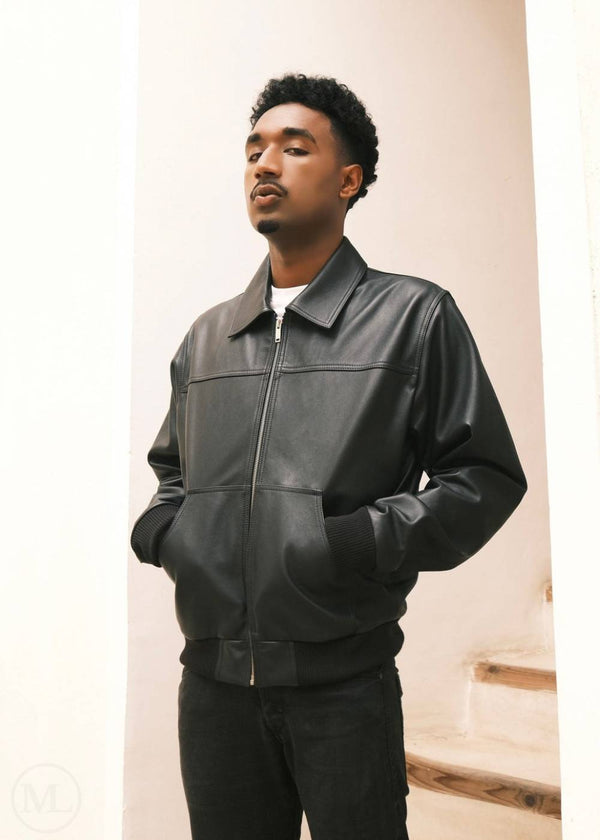 Rourke Black Leather Bomber Jacket