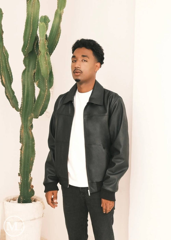 Rourke Black Leather Bomber Jacket