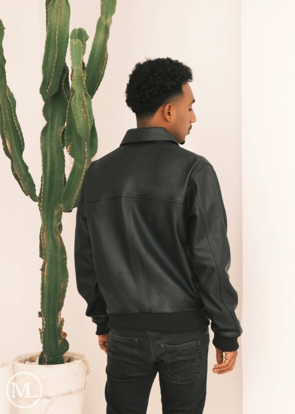 Rourke black leather bomber jacket, back view — OX & ARMOUR
