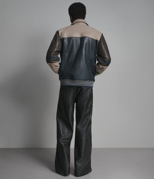 Sinclair Navy &amp; Grey Leather Varsity Jacket