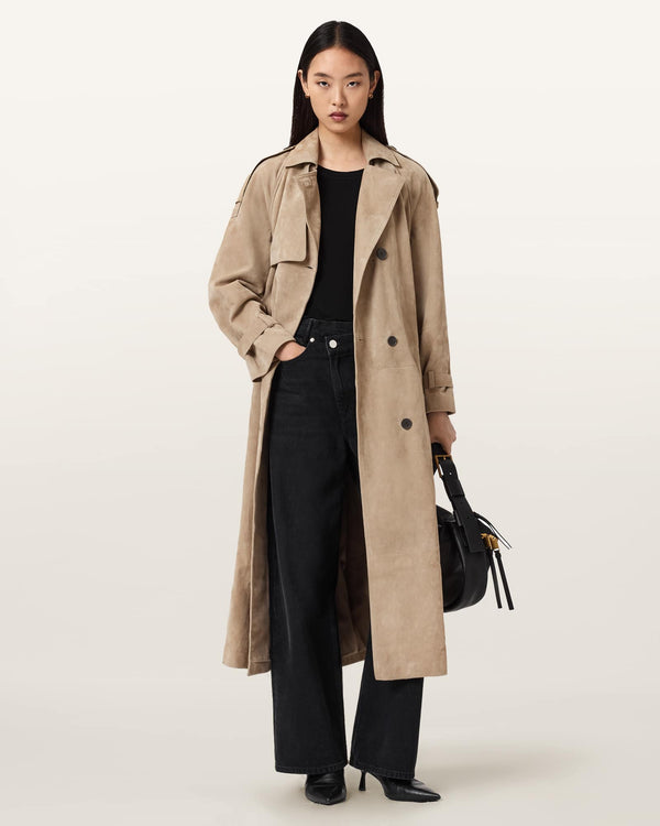 Sylvie Taupe Suede Trench Coat