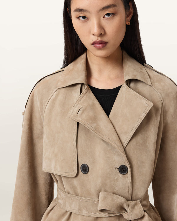 Sylvie Taupe Suede Trench Coat