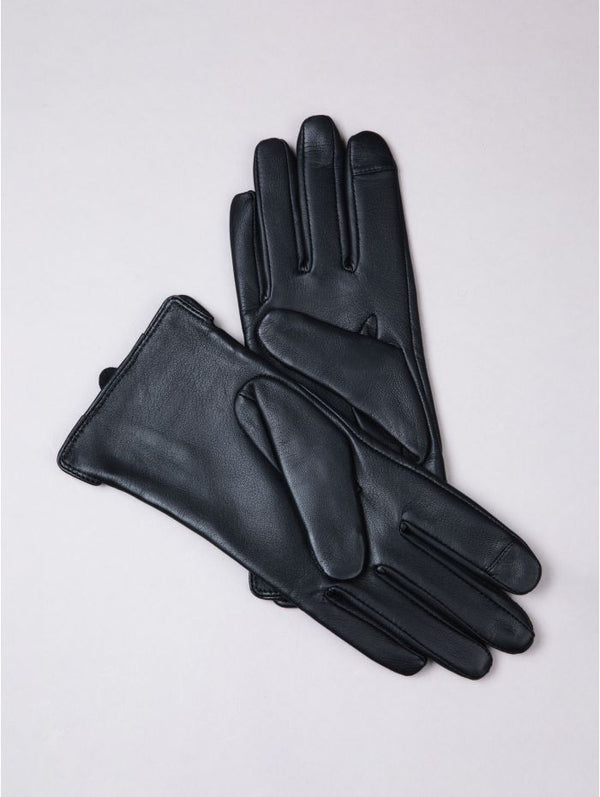 Twin Buckle Black Leather Gloves