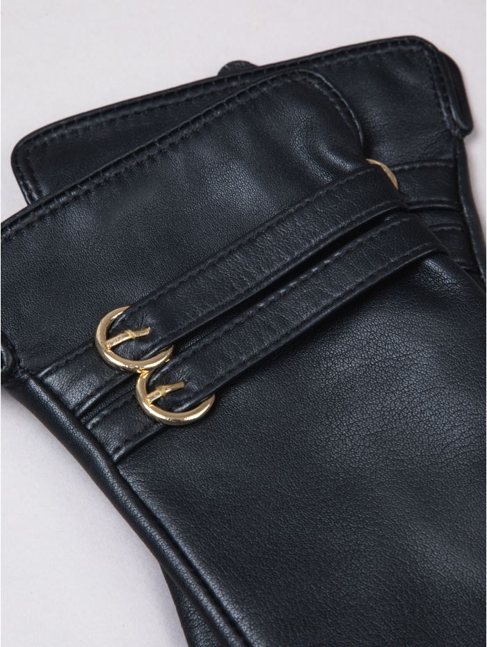 Twin buckle black leather gloves, detail — OX & ARMOR