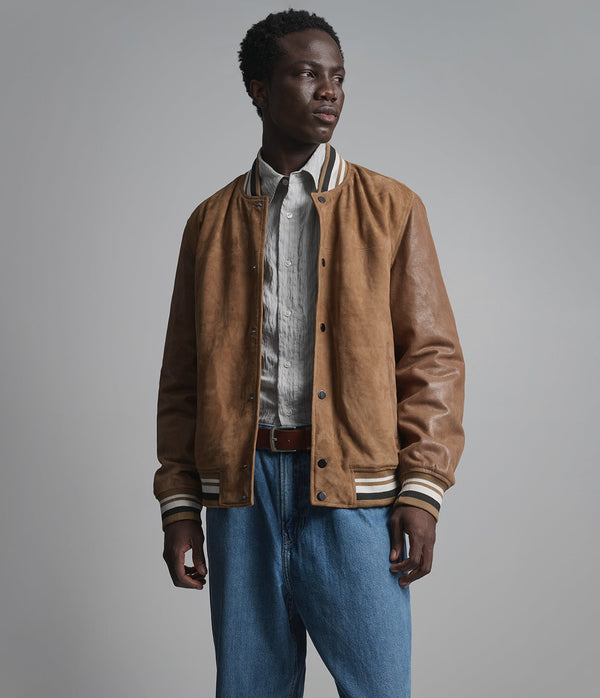 Wade Camel Suede Varsity Jacket