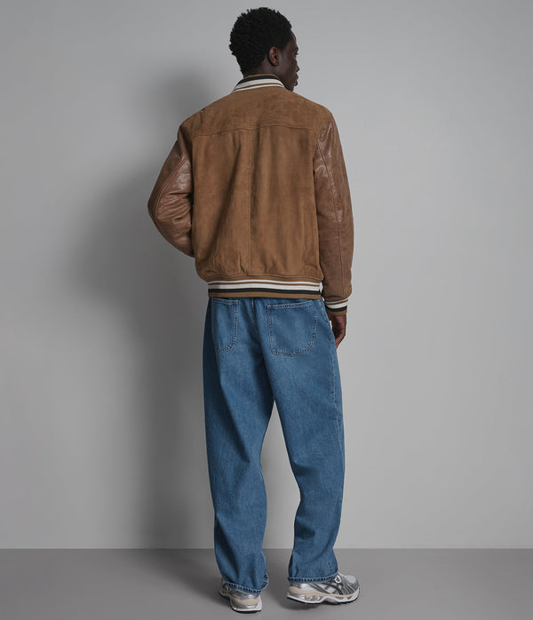 Wade Camel Suede Varsity Jacket